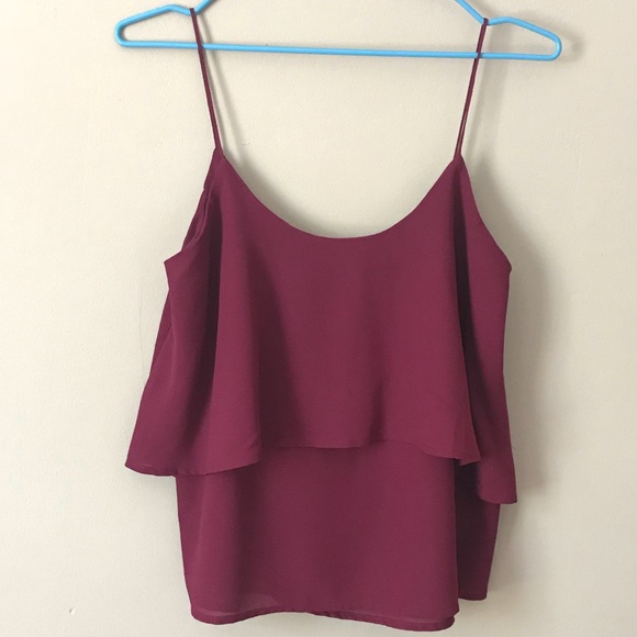 Anthropologie Tops - ❤️Anthropologie Red Burgundy Ruffle Blouse Cami S